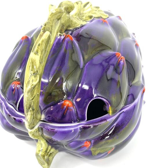 Vintage Mancioli Italy Pottery Faience Hand Painted Artichoke Soup Tureen - Picture 9 of 12